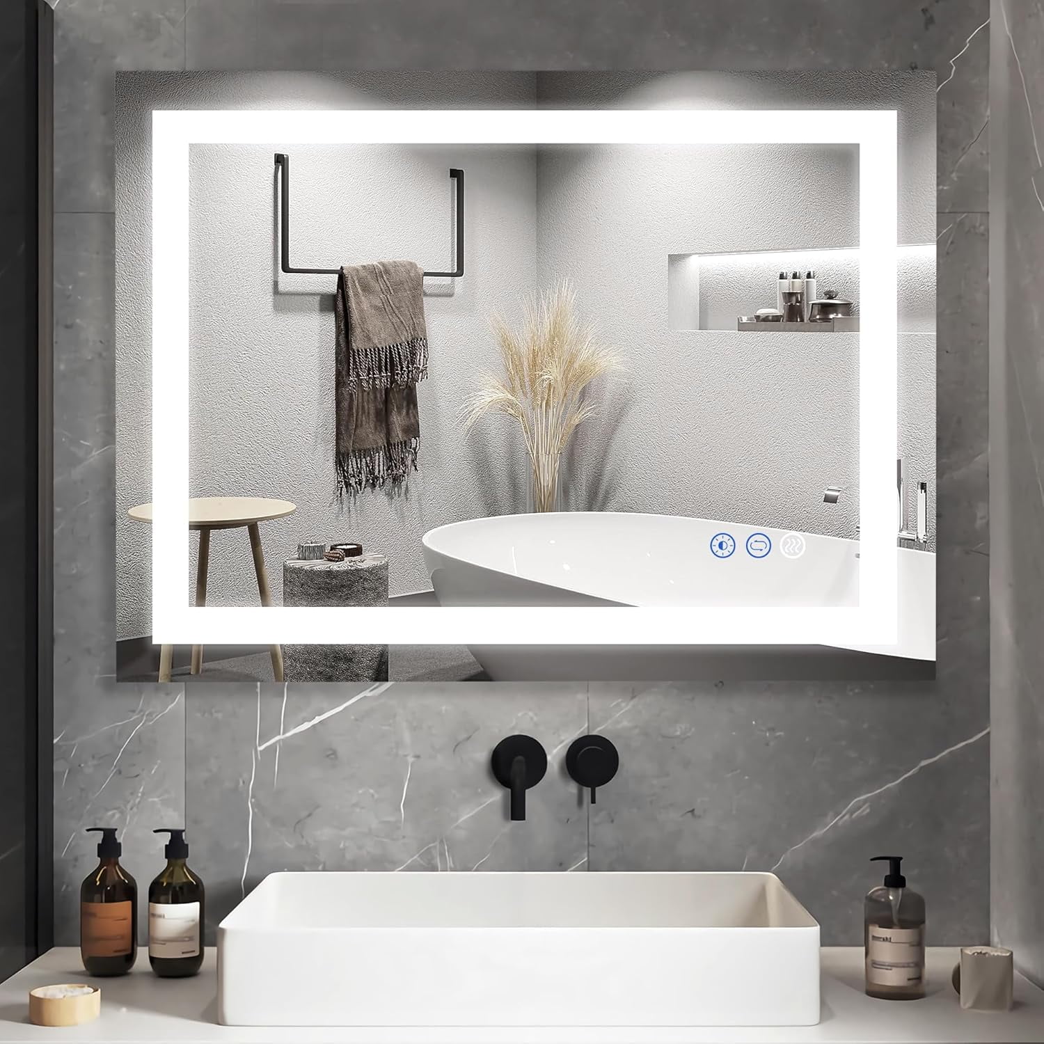 36x28 Inch Wall Mounted Anti-Fog LED Makeup Mirror, LED Mirror Bathroom Vanity Mirrors 3000 ...