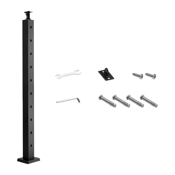 36x2x2 in Stainless Steel Cable Railing Post, Pre-Drilled 30 Angled Holes, Horizontal/Curved Bracket, Black, 1-Pack