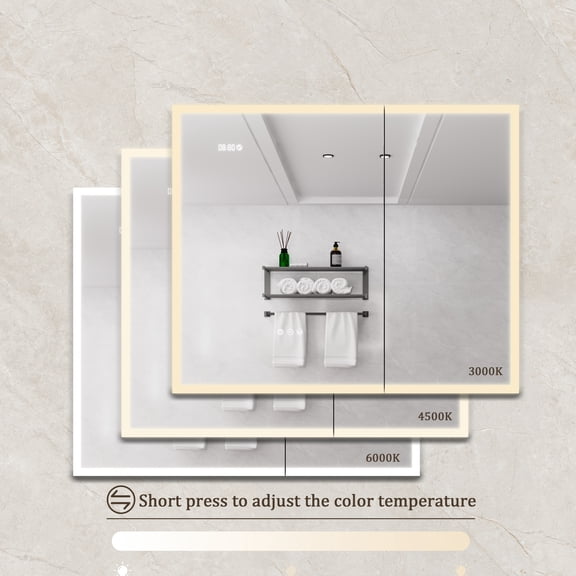 36x30 Inch Bathroom Medicine Cabinet - Led Lighted With Mirror, , Dimmer, Clock & Temp Display, 2 Outlets, Ports, Double Door, Silver Lights Door Led, Fog, Adjustable Brightness Color Temp, Outlets
