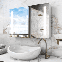 36x30 inch Bathroom Medicine Cabinet with Mirror and Light, Recessed or Wall Mounted Aluminium Large Storage Vanity Mirror Cabinet, Anti-Fog LED Lights