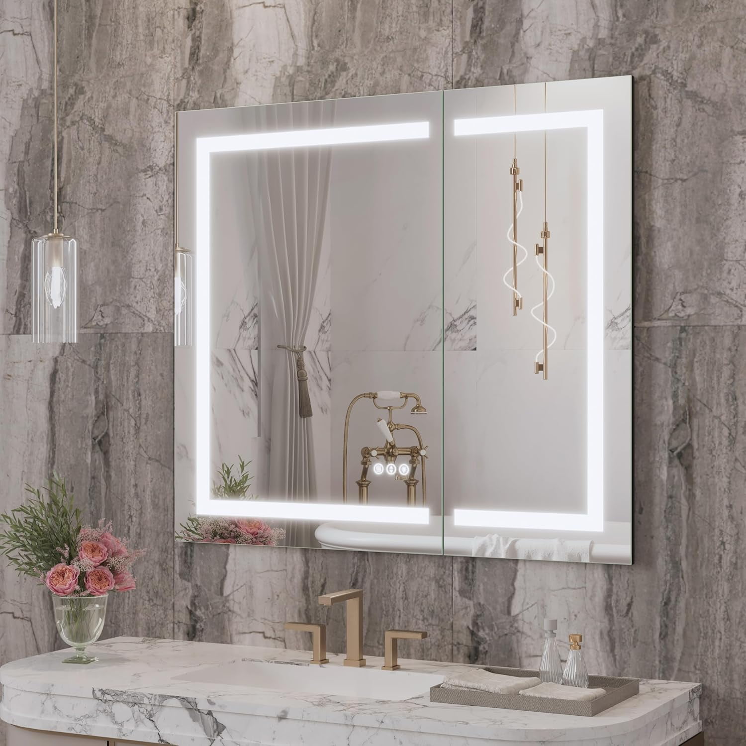 36x32 Inch Medicine Cabinet with Mirror,LED Lighted Bathroom Medicine ...