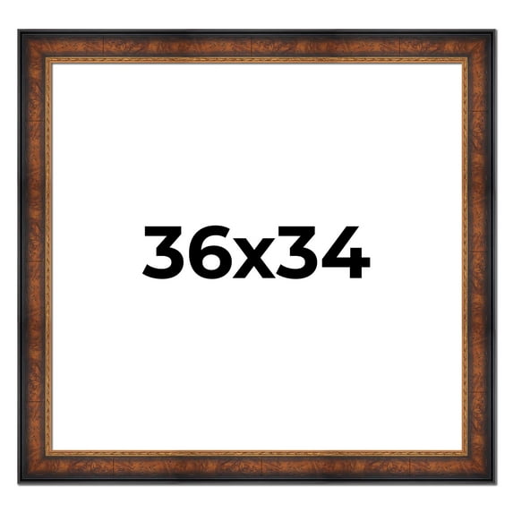 36x34 Frame Brown Walnut Gold Ornate Trim Solid Wood Plein Air Picture Frame | 3 Inch Moulding