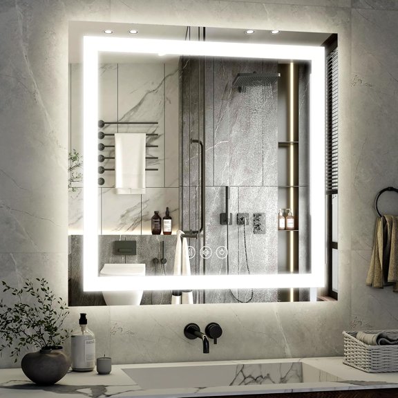 36x36 Inch Smart LED Bathroom Mirror - Anti-Fog Vanity Mirror with Touch Sensor, 3 Color Lighting & Dimmable Memory Function, Lighted Mirror, Modern Bathroom Wall Mirror