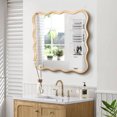 thumbnail image 1 of 36x36'' Large Solid Wood Mirror with Wavy Frame – Natural, Modern Wall Decor for Home Interiors, 1 of 9