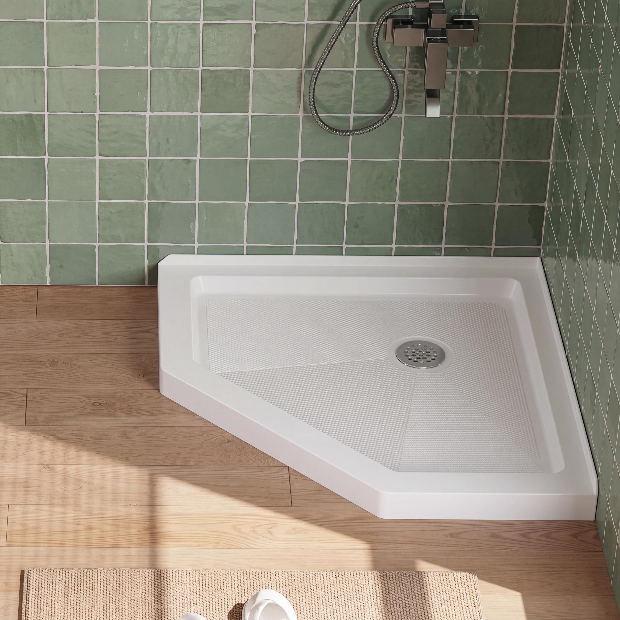 36x36 Neo-Angle Shower Pan, PVC Corner Base, Center Drain，White ...