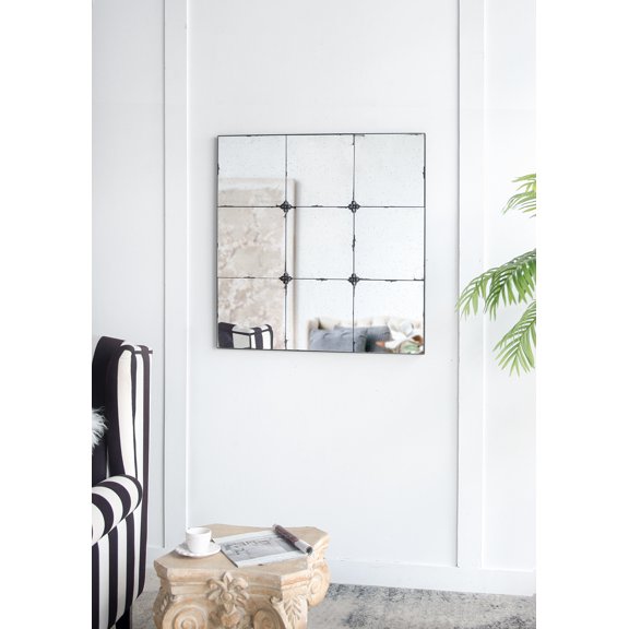 36x36" Traditional Decor Style Antique Glass Panel Mirror, Wall Mirror for Bathroom Entryway Console Lean Against Wall