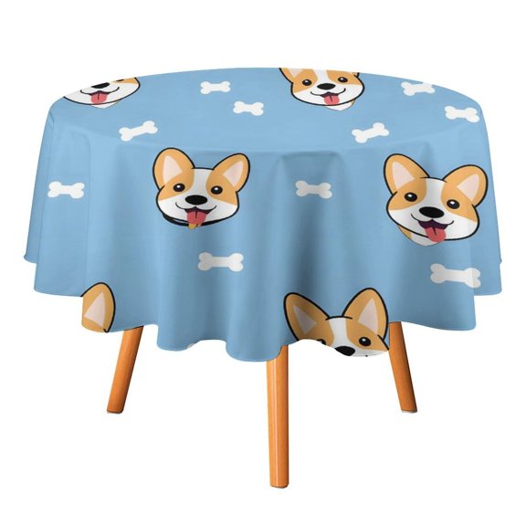 36x36in Round Tablecloth Car Line Straight And Dense Wireless Head Gap Durable Easy To Clean For Picnic Living Room Dining Room Animal Dog Cartoon Pattern with Bones