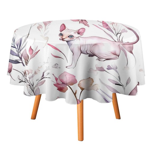 36x36in Round Tablecloth Car Line Straight And Dense Wireless Head Gap Durable Easy To Clean For Picnic Living Room Dining Room Hairless Cat And The Flower