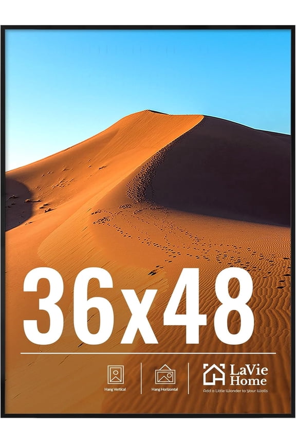 36x48 Picture Frame for Wall Display, 36x48 Black Picture Frame with HD Plexiglass, 36 x 48 Photo Frame 1 Pack, Display Frame for Vertical or Horizontal, Classic Collection