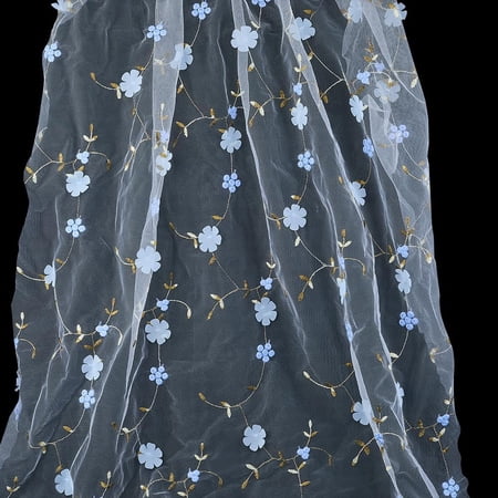 36x51 Inch White Embroidery Blue 3D Flower Netting Tulle Floral Mesh Lace Sheer Embroidered Soft Transparent Decorative Fibre Fabric for Sewing Wedding Clothes Decoration DIY Craft Supply