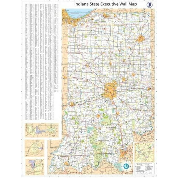 36x54 Indiana State Official Executive Laminated Wall Map