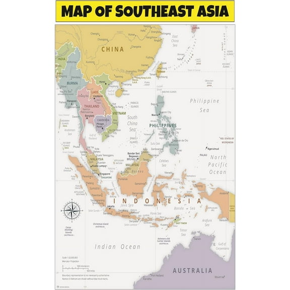 36x60 Map of Southeast Asia - Laminated Wall Map Poster Print Perfect for Classrooms and Homes - Vivid Imagery with Bright Colors