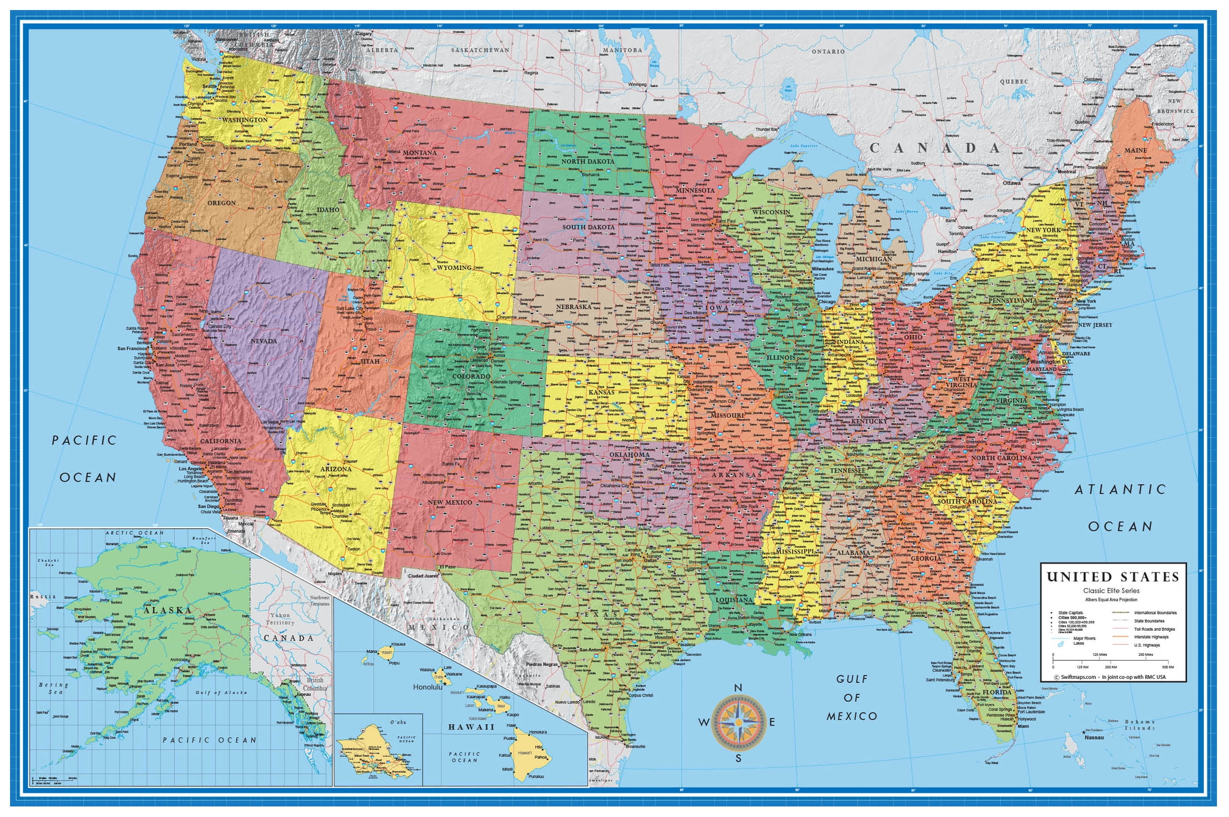 36x60 United States Classic Laminated Wall Map Poster