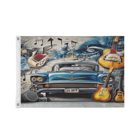 36x60 inch Garden Hanging Flag Square Double Sided Flag Garden Garage nd Patio Decorative Flag Guitar and A Classic Car