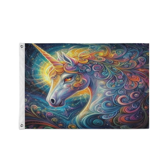 36x60 inch Garden Hanging Flag Square Double Sided Flag Garden Garage nd Patio Decorative Flag Psychedelic Art Unicorn