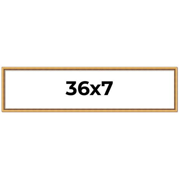 36x7 Frame Beaded Gold Solid Wood Picture Frame | 0.75 Inches Moulding Width | Liscio Oro