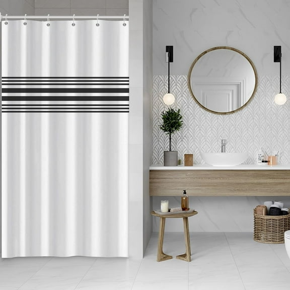 36x72 Inch Black Striped Polyester Shower Curtain Minimalism Stripe Splicing Texture Neutral Bath Curtain Rustic Farmhouse Bohemian Bathtub Curtain for Kids Bathroom Decor with Hooks