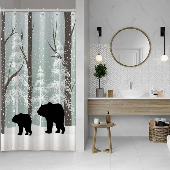 36x72 Inch Christmas Holiday Fabric Shower Curtains Winter Tree Wonderland Forest Polyester Bath Curtain Farmhouse Animal Xmas Long Shower Curtain for Kids Bathroom Decor Waterproof with Hooks