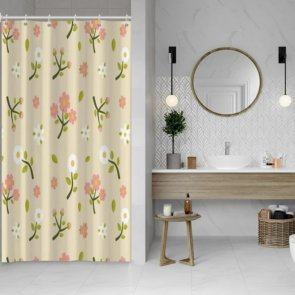 36x72 Inch Floral Farmhouse Fabric Long Shower Curtain Watercolor Plant Leaves Polyester Bath Curtain Rustic Flower Stall Size Shower Curtains for Kids Bathroom Decor Waterproof with Hooks
