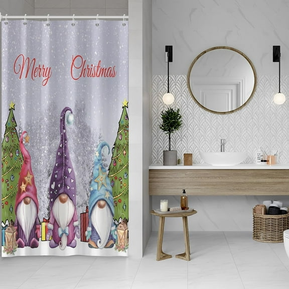 36x72 Inch Merry Christmas Long Shower Curtains Gnome Xmas Tree Polyester Bath Curtain Winter Holiday Stall Size Shower Curtain for Kids Bathroom Decor Fabric with Hooks