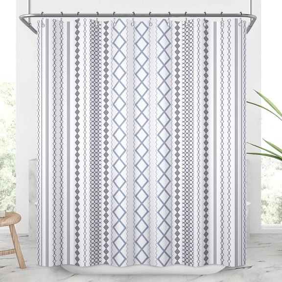 36x72 Inch Striped Extra Long Shower Curtain Farmhouse Plaid Neutral Waffle Bath Curtain Rustic Checkered Stall Shower Curtains Set for Kids Bathroom Decor Waterproof with Hooks