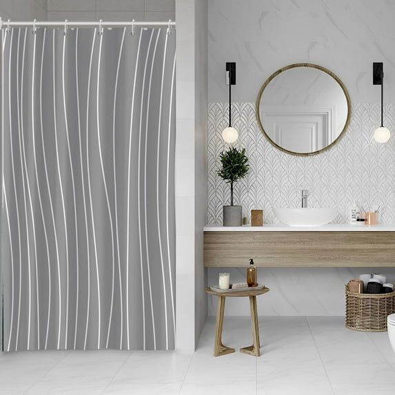 36x72 Inch White Stripe Extra Long Shower Curtains Boho Farmhouse Stall Bathtub Curtain Rustic Dark Gray Minimalism Neutral Bath Curtain for Bathroom Decor Waterproof with Hooks