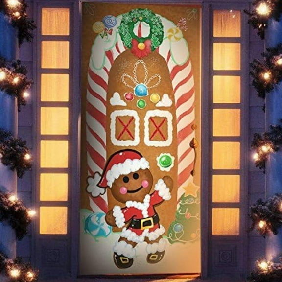 36x72in Christmas Gingerbread Candies Door Cover for House Decoration