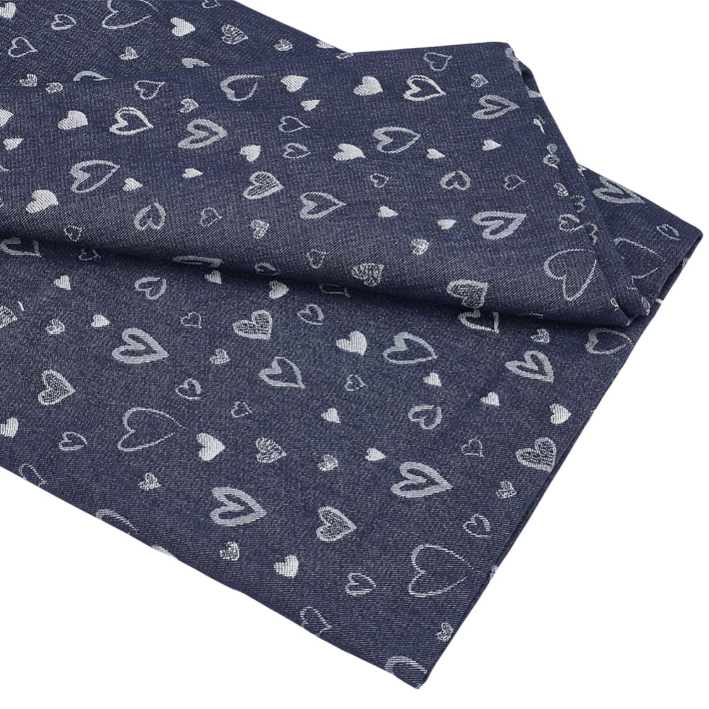 36x73 Inch Jacquard Denim Fabric Cotton Blue Denim Fabricwith Heart Pattern Clothing Accessories for Jeans Jackets Crafts Sewing Quilting Home Decor