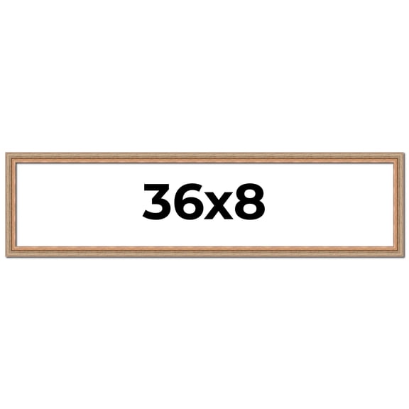 36x8 Frame Brown 60's Wooden Cabinet Solid Wood Picture Frame | 1 Inch Moulding Width | Complete