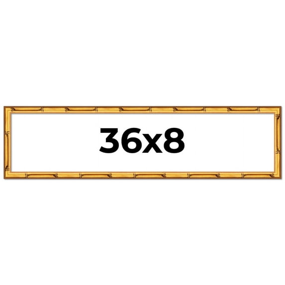 36x8 Frame Gold Bamboo Solid Wood Picture Frame | 1 Inch Moulding Width | Interior Frame Depth 0.75