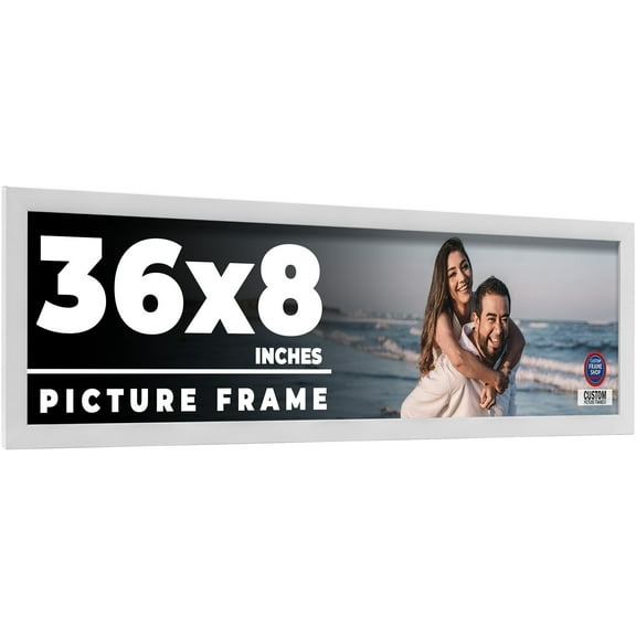 36x8 Frame White Solid Wood Picture Frame Includes UV Acrylic Shatter Guard Front, Acid Free Foam