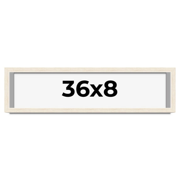 36x8 Shadow Box Frame White | 1.125 Inches Deep Real Wood Rustic Shadowbox Display Frame | UV