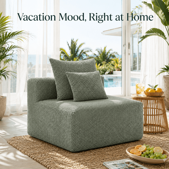 37.01 Inch Lazy Modular Floor Sofa, Plush Teddy Fleece Lounge Sofa with Deep Cushion and Supportive Backrest, Low Profile Accent Couch, No Assembly Required, Fast Rebound Design for Living Room