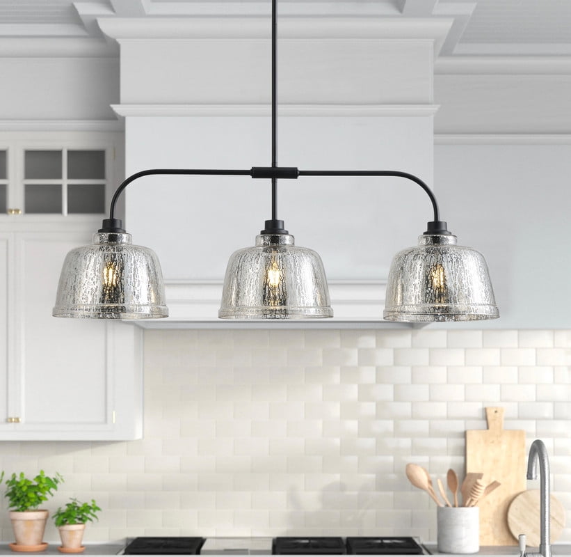 37.01 inches Pendant Light Fixture with Seeded Glass Shade, 3-Light Hanging Lighting for Living Room, Dining Room (E26 Base)