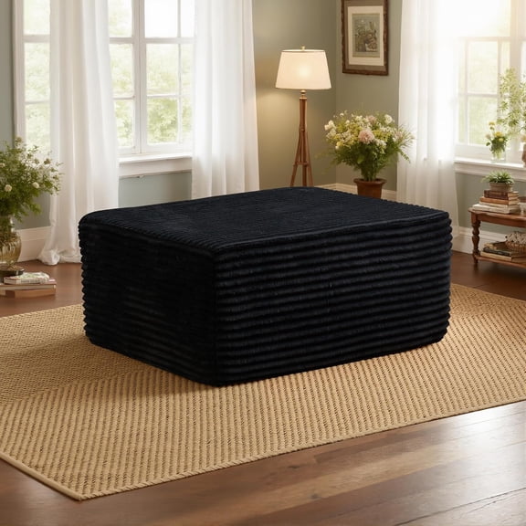 37.1" Ottoman for Couch, Plush Corduroy Memory Foam Ottoman Cloud Boneless Sectional Couch for Living Room Foot Stools No Assembly Require, Plush Corduroy,Black