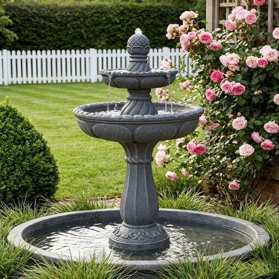 37" 2 Tier Classical Garden Water Fountain, Freestanding Resin Weather & UV Resistant, Waterfall Fountain, Stable Anti-Splash Design, Weatherproof Yard Lawn Patio Home Decor