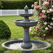 37 2 Tier Classical Garden Water Fountain, Freestanding Resin Weather & UV Resistant, Waterfall Fountain, Stable Anti-Splash Design, Weatherproof Yard Lawn Patio Home Decor