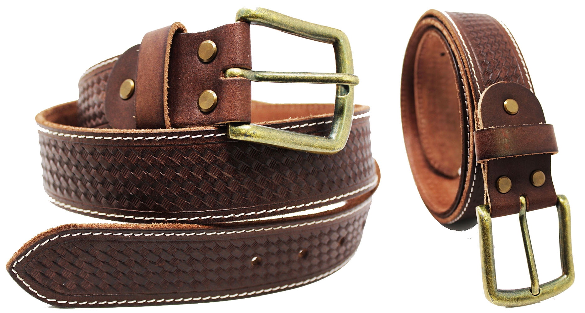 2286 Western Genuine Leather Belt - 1.5" Wide, Basketweave & Wave Pattern, Interchangeable Buckle (Size 38, Brown)
