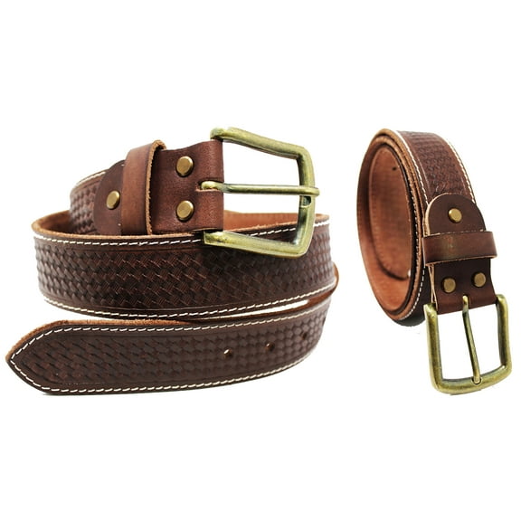 37-38 Men's 1 1/2" Wide Brown Leather Basket Weave Tooled Casual Jean Belt 26AA90BR