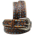 thumbnail image 1 of 37-38  Men's 1-1/2" Wide Tan Leather Floral Tooled Casual Jean Belt 26FK15, 1 of 1