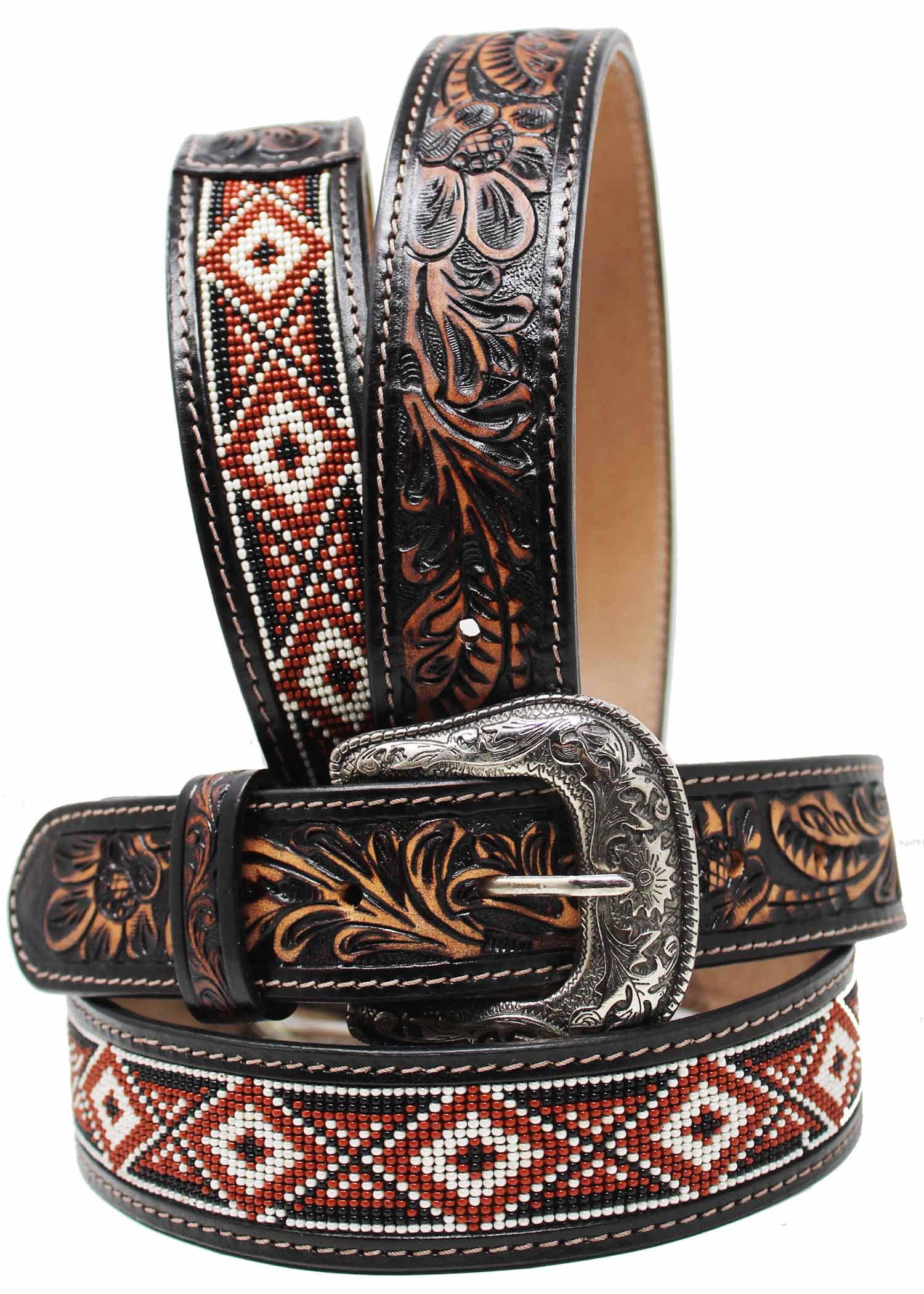 Hooey - Mens Ware 1.75-1.5 Tapered & Beaded Belt With Double Welt Edge & Western Billets