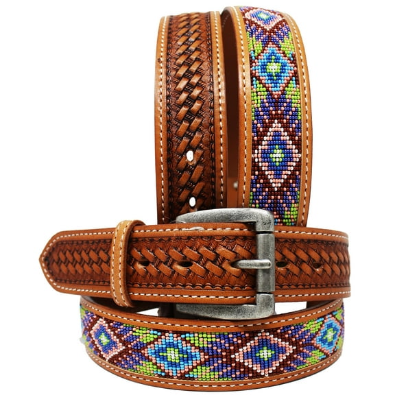 37-38  Men's Western Rodeo Heavy Duty Beaded Full-Grain Leather Belt 26RT14