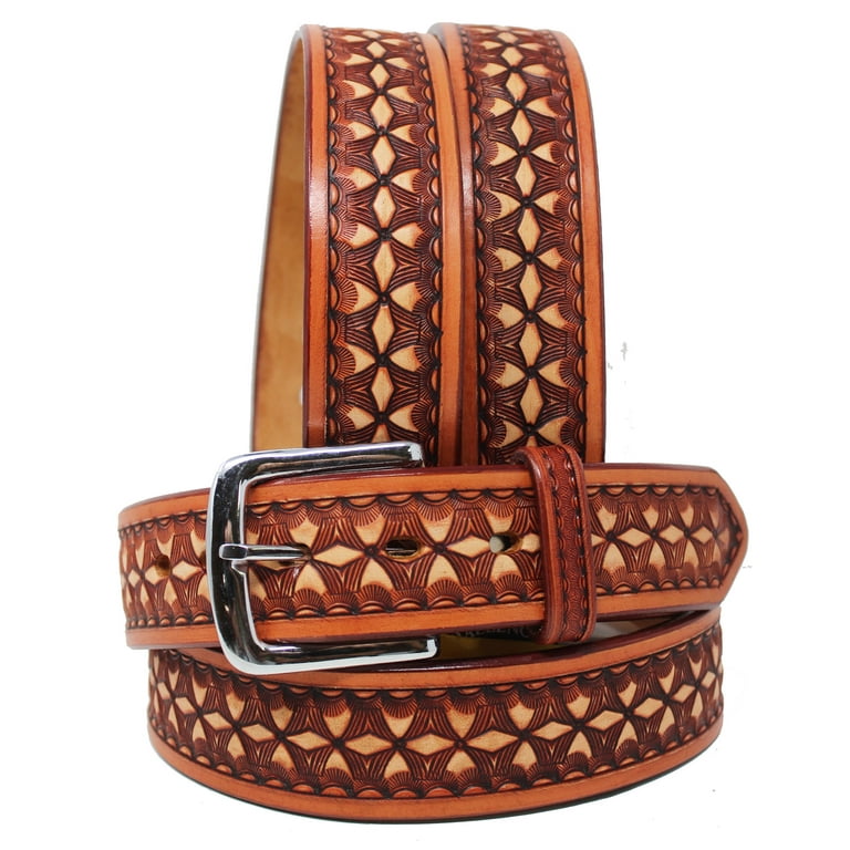 Light Brown Hand Tooled Leather Belt