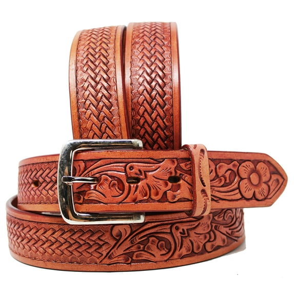 37-38 Western 1-1/2" Wide Rodeo Fashion Flower Tooled Leather Belt 2666RS