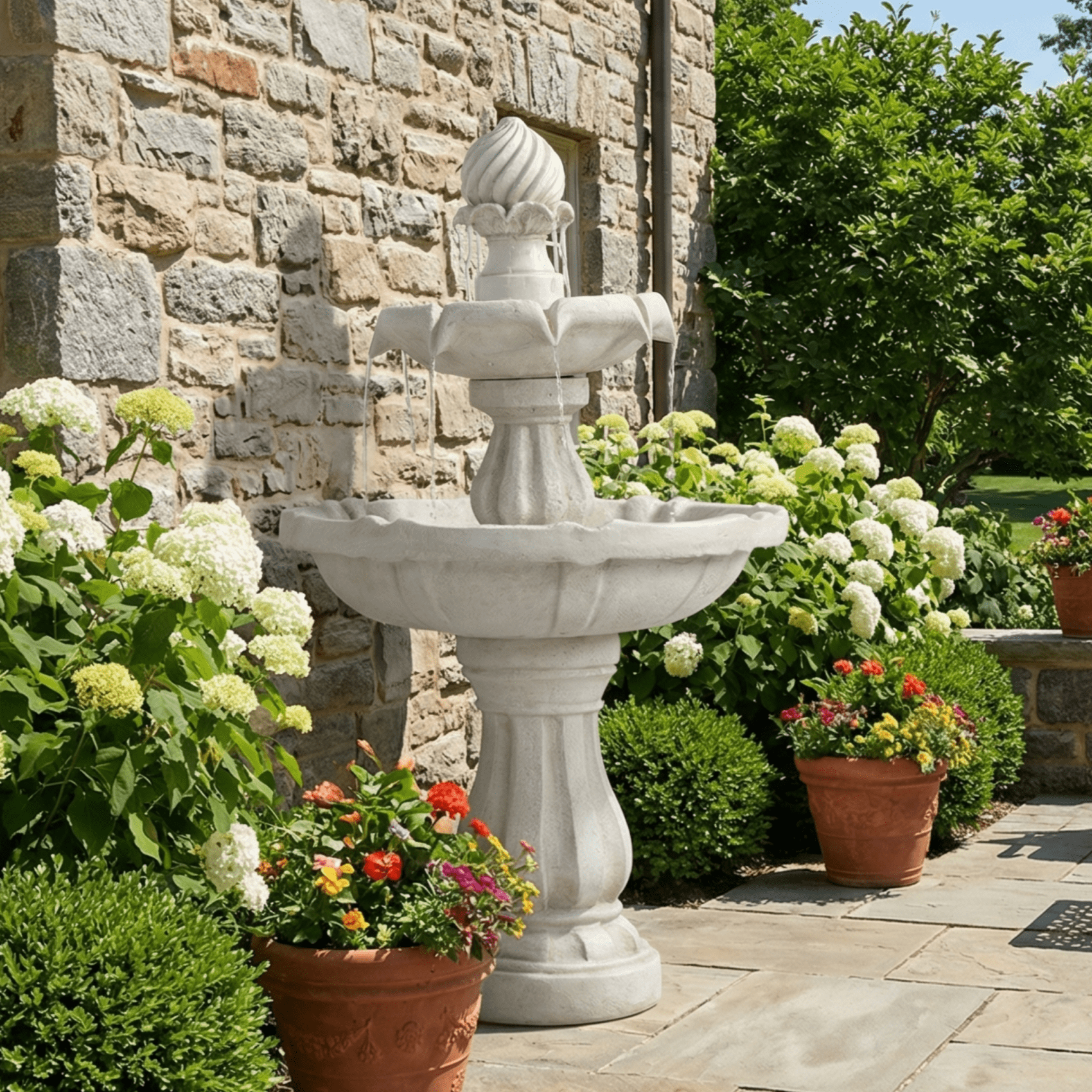 37.4"H 2-Tier Electric Outdoor Fountain with Pineapple Top,Classic Pedestal Cascading Water Feature for Outdoor Patio & Garden Water Feature,White