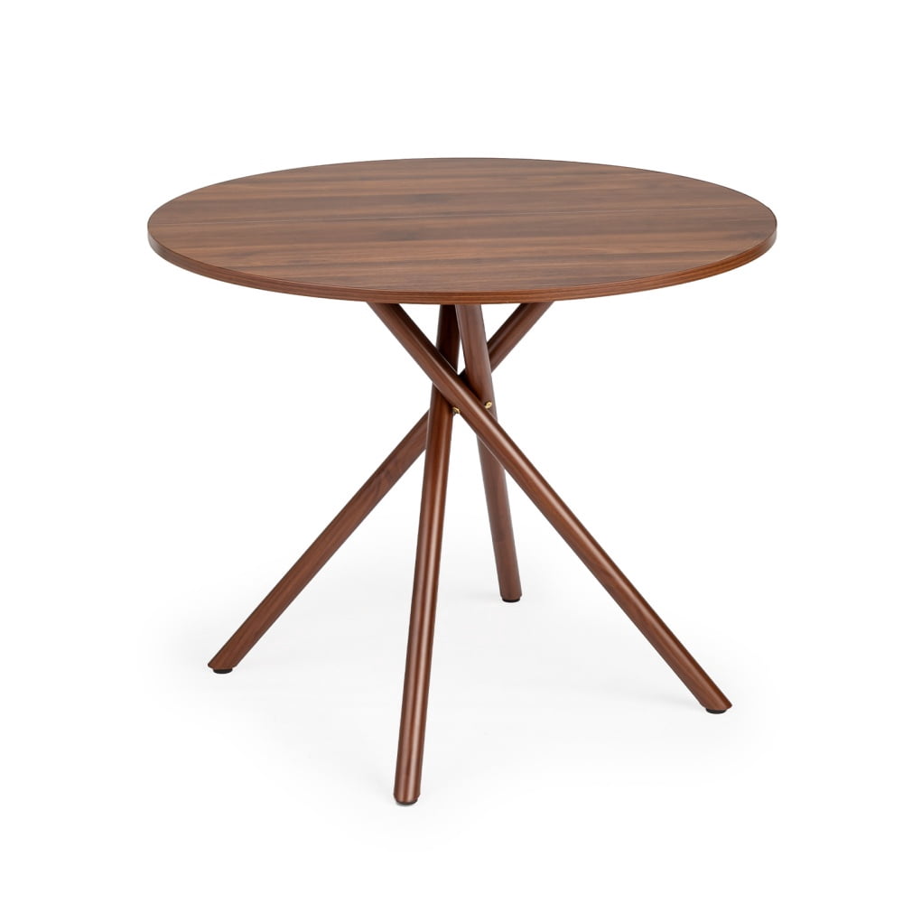 37.4 Inch Round Dining Table for 4-6 People, Cross X Metal Leg Kitchen Dinner Table with Adjustable Foot Pads, Easy Assembly Small Space Dining Room Table, Walnut