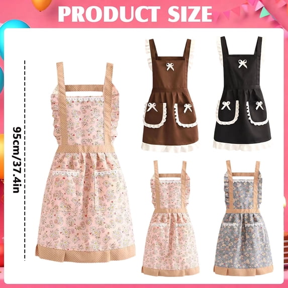 37.4 Inch Sweet Suspender Apron, Pink Cute Anti-Stain Apron, Adjustable Fashion Kitchen Apron for Home Cooking Housework
