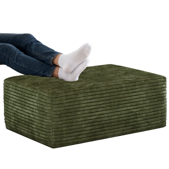 37.4" Rectangle Ottoman for Couch, Plush Corduroy Upholstered Foot Rest No Assembly Floor Foot Stool, Green