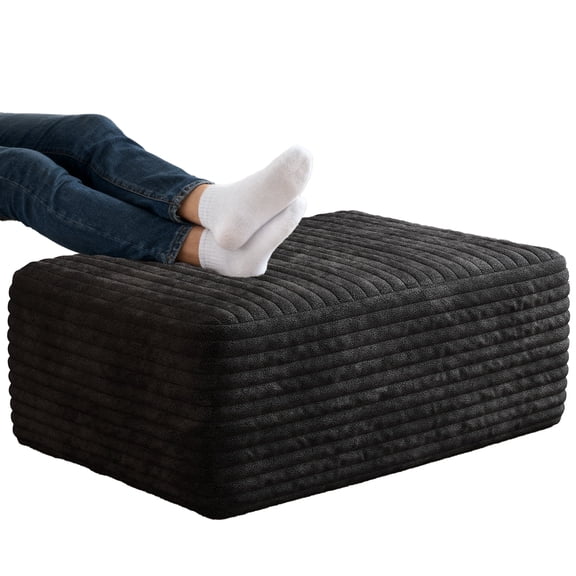 37.4" Rectangle Ottoman for Sofa Couch, Plush Corduroy Upholstered Foot Rest No Assembly Foot Stool, Black