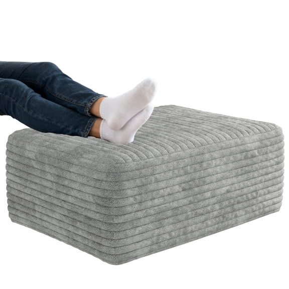 37.4" Rectangle Ottoman for Sofa Couch, Plush Corduroy Upholstered Foot Rest No Assembly Foot Stool, Grey